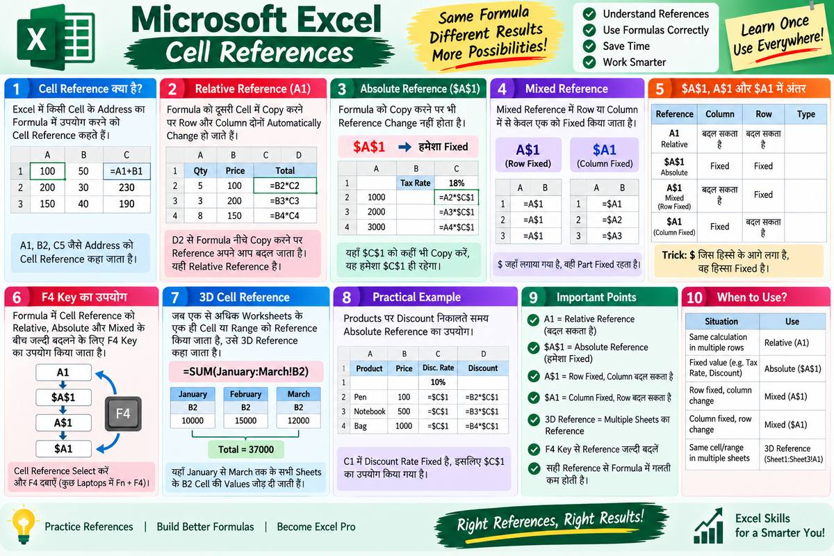 Excel Cell References: Relative, Absolute, Mixed और 3D Reference