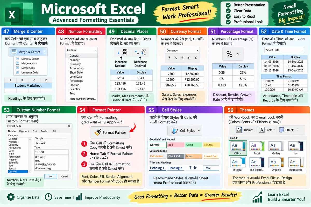 Excel Formatting: Merge & Center, Number, Currency, Percentage और Date Format - NotesMind