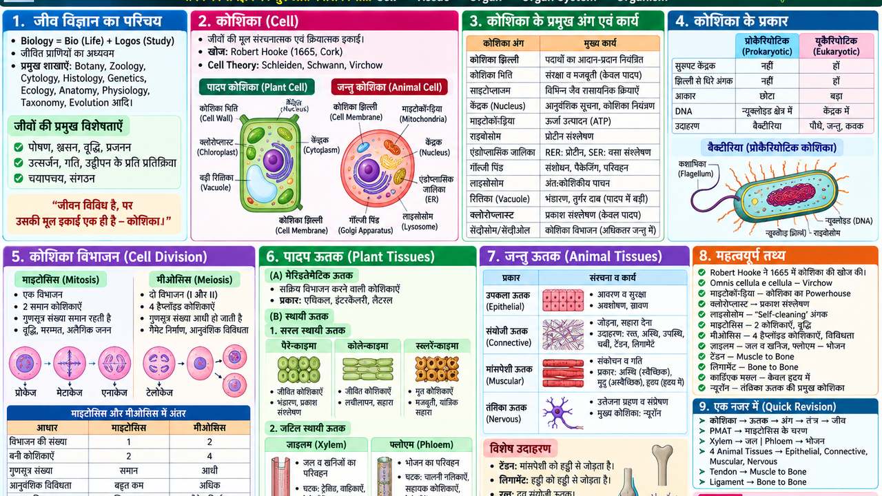 जीव विज्ञान की मूल बातें: कोशिका, कोशिका अंग, कोशिका विभाजन एवं ऊतक - NotesMind