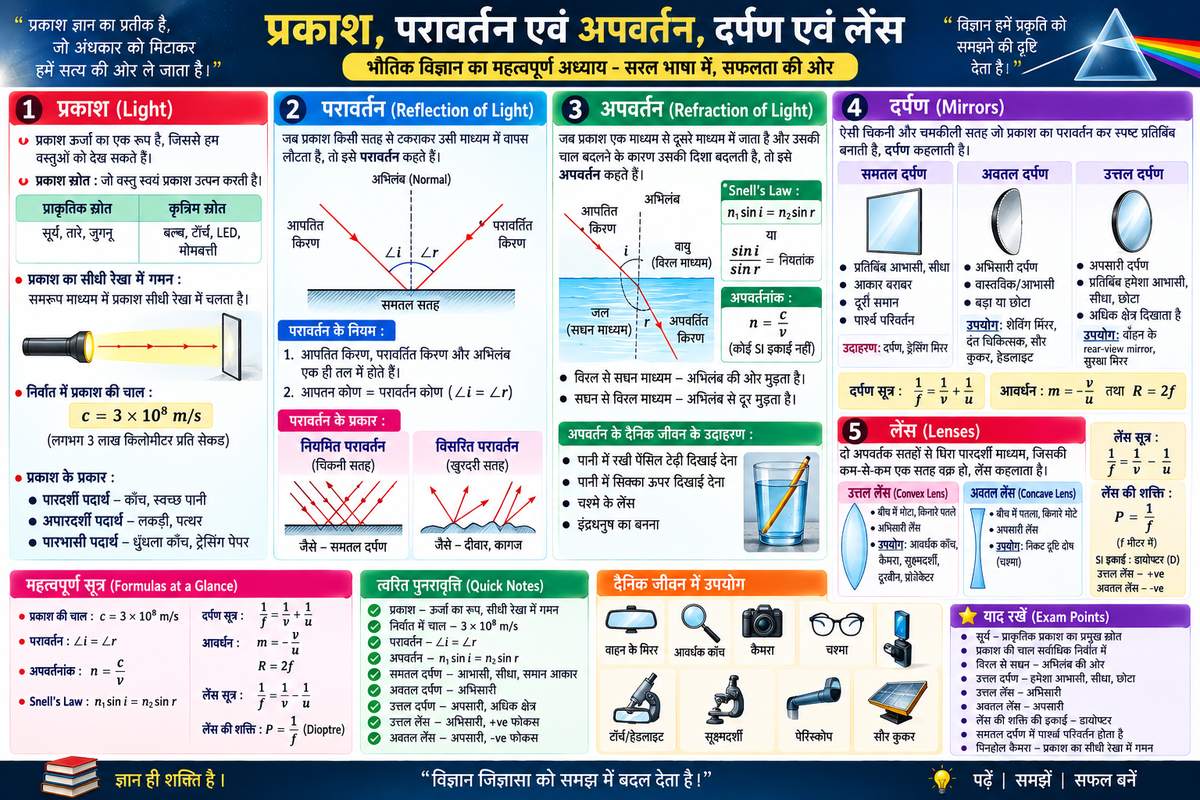 प्रकाश, परावर्तन एवं अपवर्तन, दर्पण एवं लेंस – Physics Notes in Hindi - NotesMind