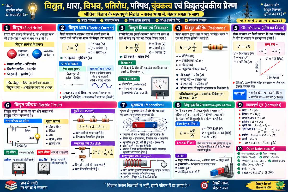 विद्युत, धारा, विभव, प्रतिरोध, Ohm's Law और चुंबकत्व - NotesMind